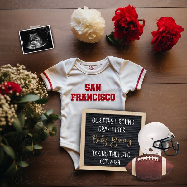 San Francisco Football Pregnancy Announcement Digital, Editable First Draft Pick Football Baby Announcement, Sports Baby Reveal, Cutest Fan