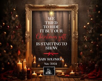 Anúncio especial de gravidez de Natal digital, anúncio de bebê de inverno de Natal editável, revelação de gravidez de Natal, presente de Natal, Moody
