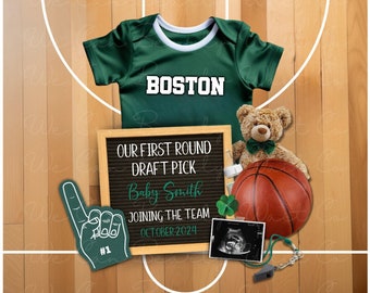 Boston Basketball Pregnancy Announcement, Gender Neutral Baby Reveal (Digital)