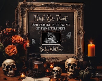 Trick or Treat Halloween Pregnancy Announcement | Editable Digital Spooky Baby Announcement | Gender Neutral Social Media Pregnancy Reveal