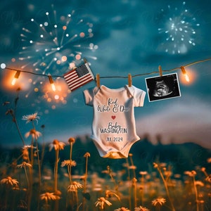 Cute Fourth of July Pregnancy Announcement Digital, Summer Night Patriotic Baby Announcement, Firecracker Baby Reveal, Red, White & Due
