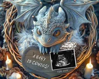 Mythical Dragon Pregnancy Announcement Digital, Neutral Baby Announcement, Hatching Soon Baby Reveal, Magical Dragon Egg, Soc Media Template