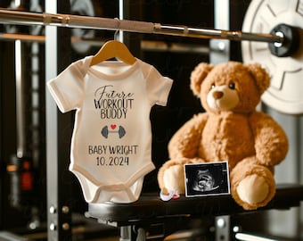 Future Workout Buddy Baby Announcement, Gym Pregnancy Announcement Digital, Weightlifting Baby Reveal, Fitness, Gender Neutral, Editable