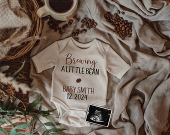 Brewing A Little Bean Pregnancy Announcement, Coffee Baby Announcement Digital, Coffee Lover Pregnancy Reveal, Coffee Beans, Gender Neutral