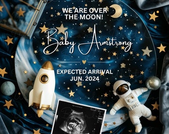 Space Pregnancy Announcement Digital, Over The Moon Baby Announcement, Little Astronaut Gender Neutral Baby Reveal, Adventure Begins, Rocket