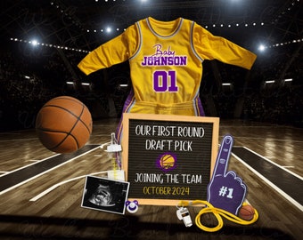 Los Angeles Basketball Pregnancy Announcement Digital, Basketball Baby Announcement Editable, LA Sports Themed Baby Reveal, Gender Neutral