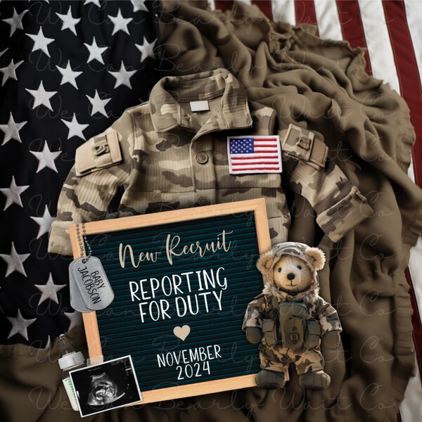 Military Pregnancy Announcement Digital, 4th of July Baby Announcement, Army Solider Baby Reveal, New Recruit Reporting For Duty, Editable