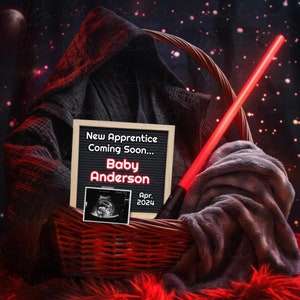 Sci-Fi Wars Baby Announcement Editable, Dark New Apprentice Pregnancy Announcement Digital, Galaxy Space Baby Reveal, Neutral, Social Media