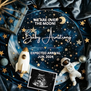 Space Pregnancy Announcement Digital, Over The Moon Baby Announcement, Little Astronaut Gender Neutral Baby Reveal, Adventure Begins, Rocket