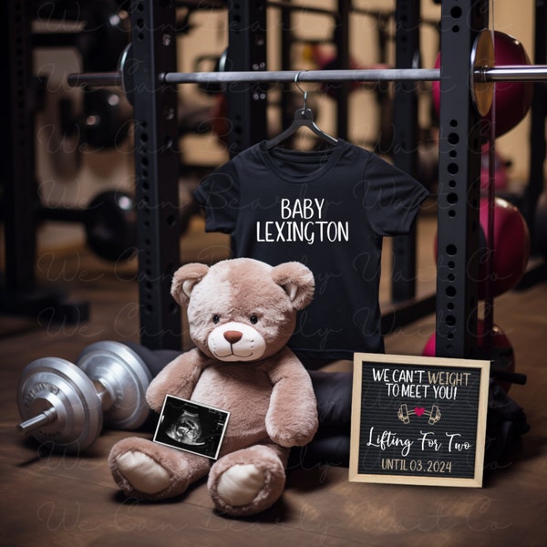 Cute Gym Pregnancy Announcement Digital, Weightlifting Baby Announcement Editable, Can't Weight To Meet You Baby Reveal, Lifting For Two