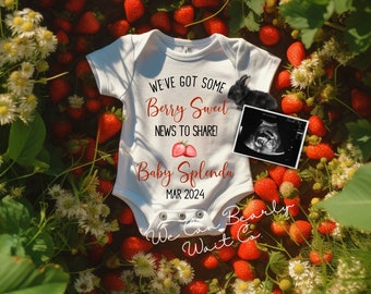 Berry Special News Pregnancy Announcement, Editable Strawberry Garden Baby Announcement, Gender Neutral Summer Fruit Pregnancy Reveal