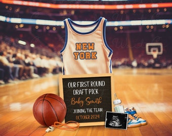 New York Basketball Pregnancy Announcement Digital, Basketball Baby Announcement, Sports Themed Baby Reveal, Gender Neutral, Editable