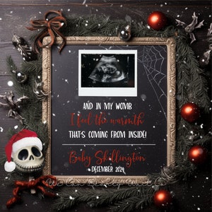 Christmas Nightmare Pregnancy Announcement Digital, Editable Skeleton Halloween Baby Announcement, Christmas Town Pregnancy Reveal, Neutral