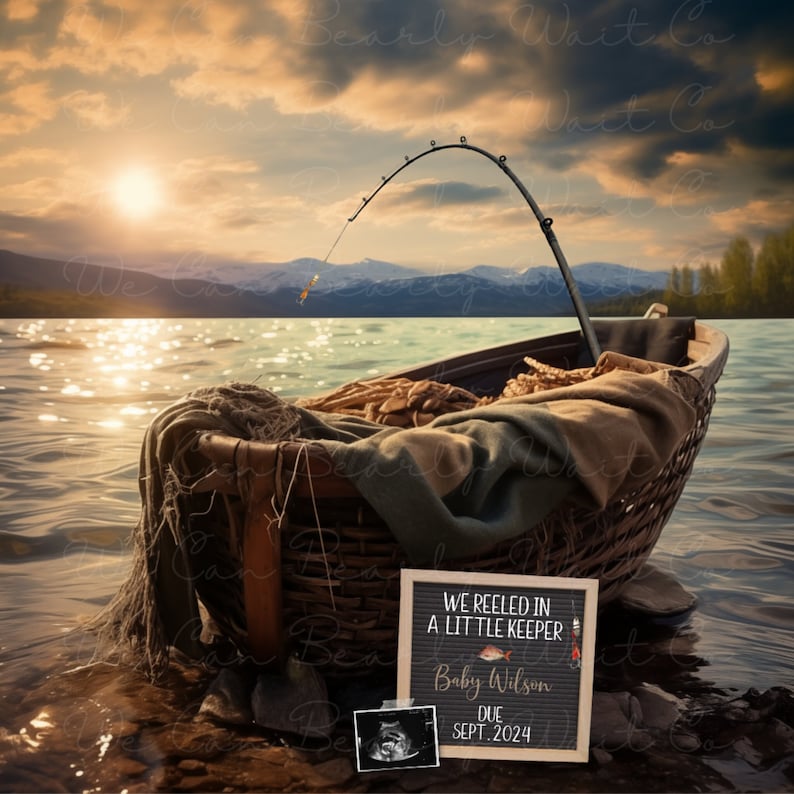 Cute Fishing Pregnancy Announcement Digital, Reeled in A Little Keeper ...