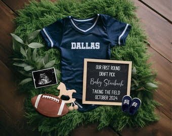 Dallas Football Pregnancy Announcement Digital, Editable Football Baby Announcement, Gender Neutral Sport Themed Baby Reveal, America's Team