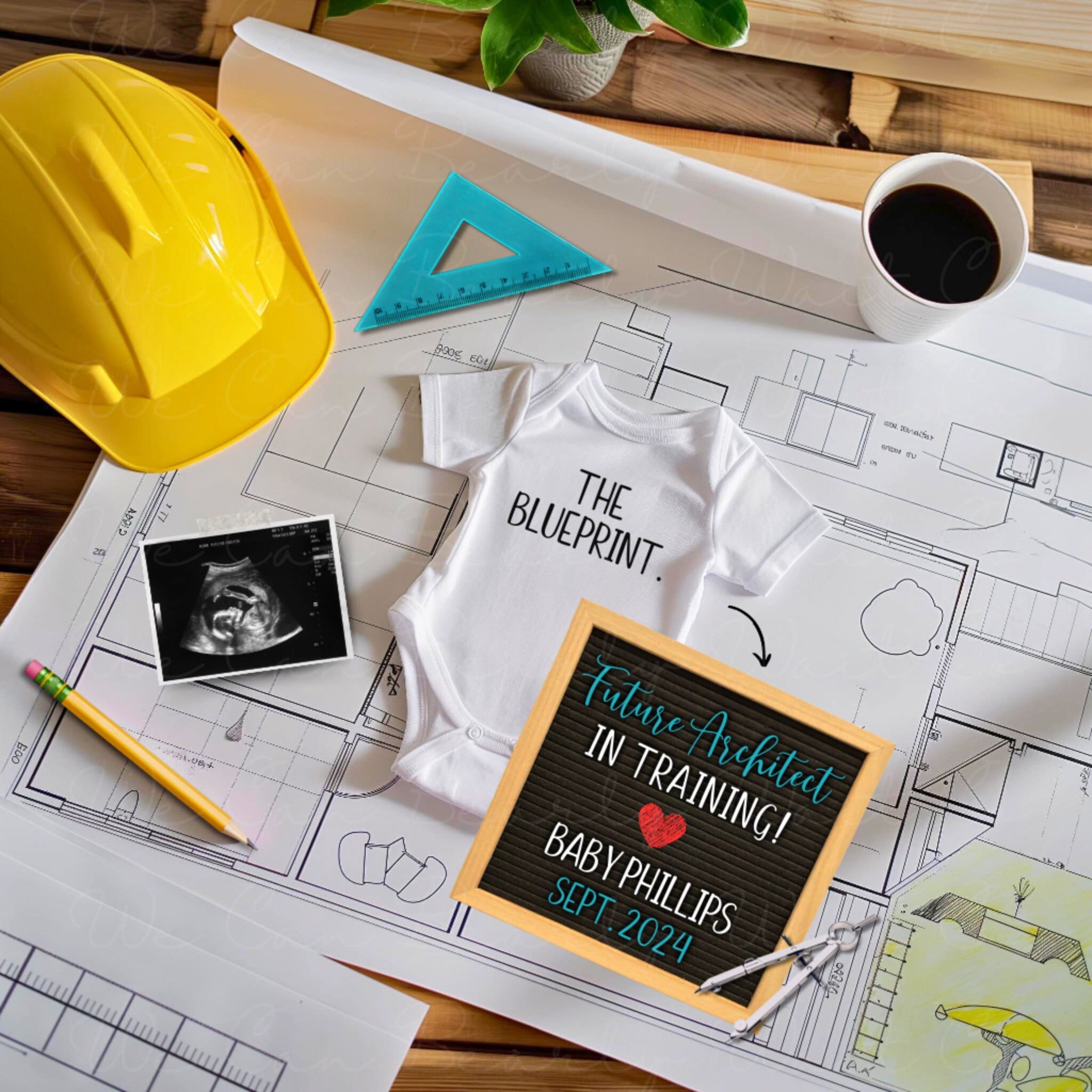 Future Architect Baby Announcement Digital, Little Builder in Training ...