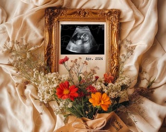 Floral Wildflowers Pregnancy Announcement, Vintage Baby Announcement, Neutral Baby Reveal, Editable Canva Template, Boho Aesthetic, Simple
