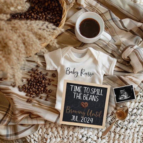 Coffee Baby Digital Pregnancy Announcement, Spill The Beans Baby Social Media Pregnancy Announcement, Baby Coffee Reveal, Latte Love Baby