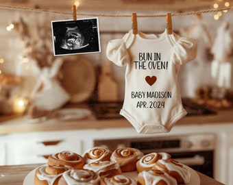 Bun In The Oven Baby Announcement Digital, Fall Baking Pregnancy Announcement Editable, Boho Baby Girl Gender Reveal, Holiday Food Reveal