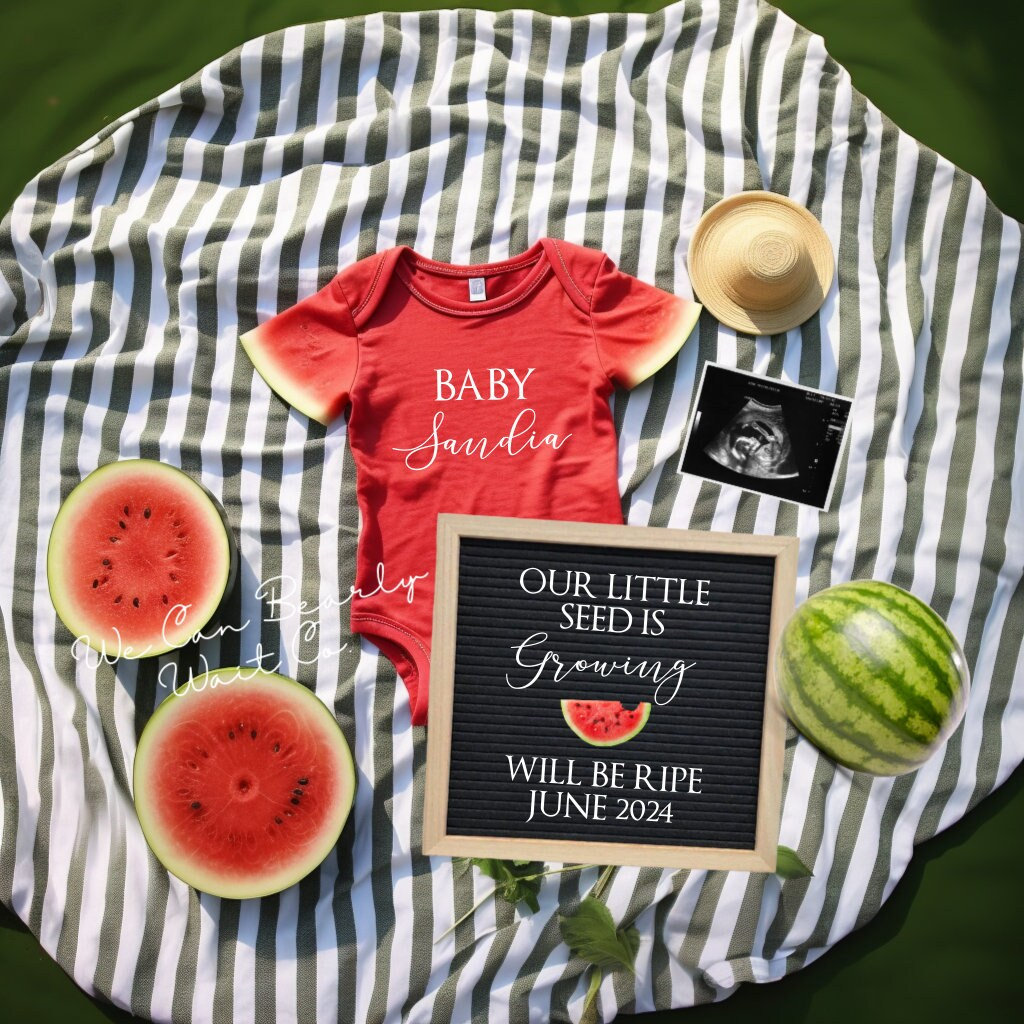 Our Little Seed Is Growing Pregnancy Announcement, Editable Watermelon Baby Announcement, Gender Neutral Summer Fruit Pregnancy Reveal