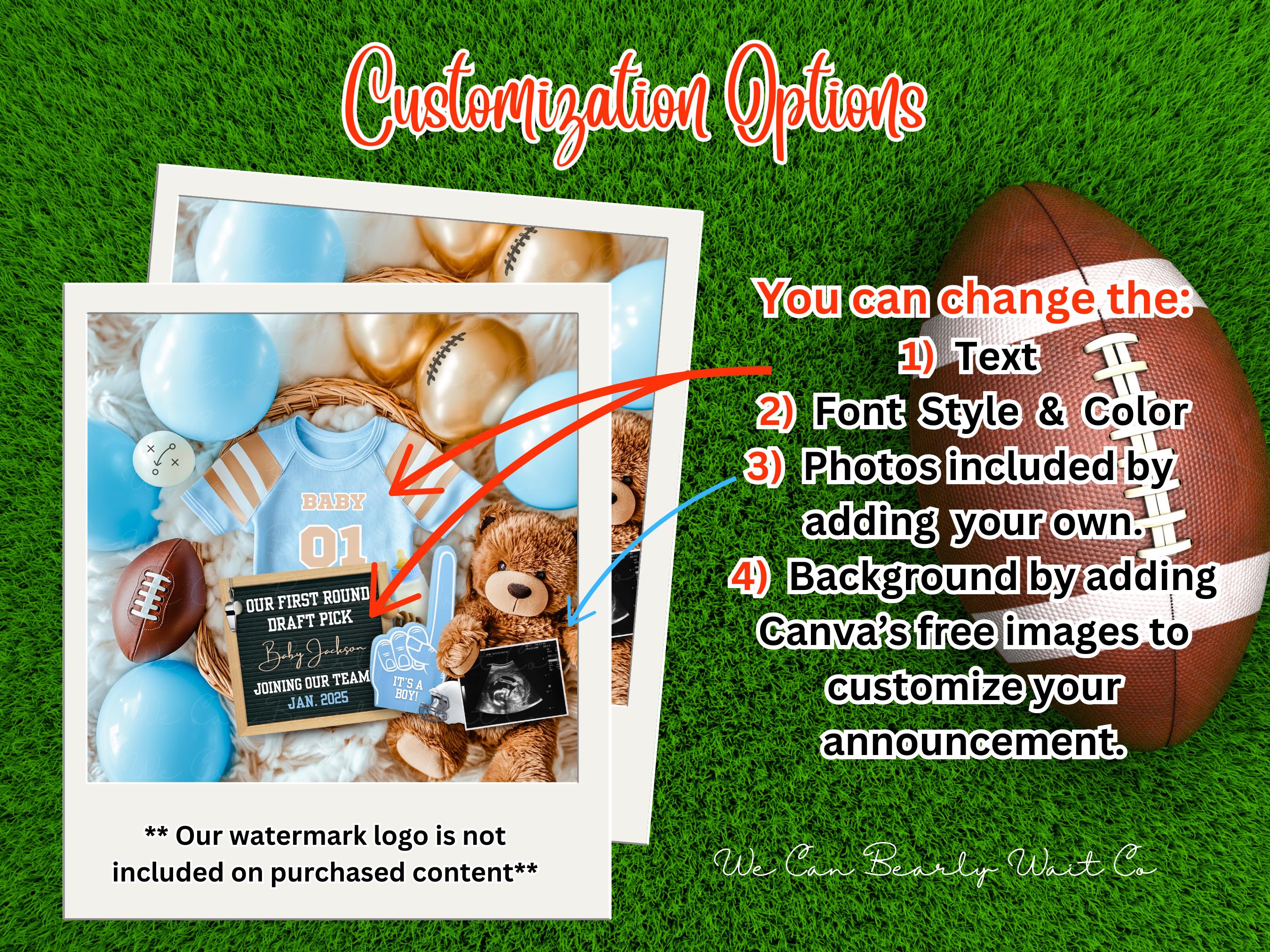 Cute Boy Football Baby Announcement, It's A Boy Gender Reveal Blue ...