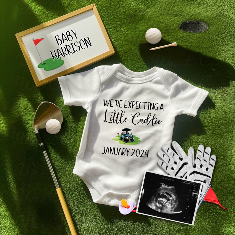 Golf Pacifier Golf Pregnancy Announcement, Little Caddie Golfing Baby Announcement ...