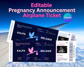 Editable Boarding Pass Pregnancy Template, Travel Baby Announcement Digital, Printable Gender-Neutral Airplane Ticket Baby Reveal, Canva