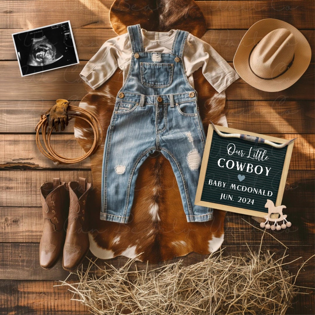 Little Cowboy Pregnancy Announcement Digital, Simple Western Baby ...
