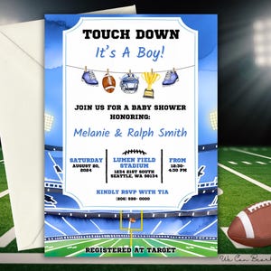 Football Baby Shower Invitation Template, Baby Boy Shower Invite, Editable Sports Themed Invitations, Touchdown, Oh Boy Baby Shower Invite