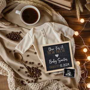 Due For A New Brew Pregnancy Announcement, Coffee Baby Announcement Digital, Coffee Lover Pregnancy Reveal, Brewing, Gender Neutral, Beans
