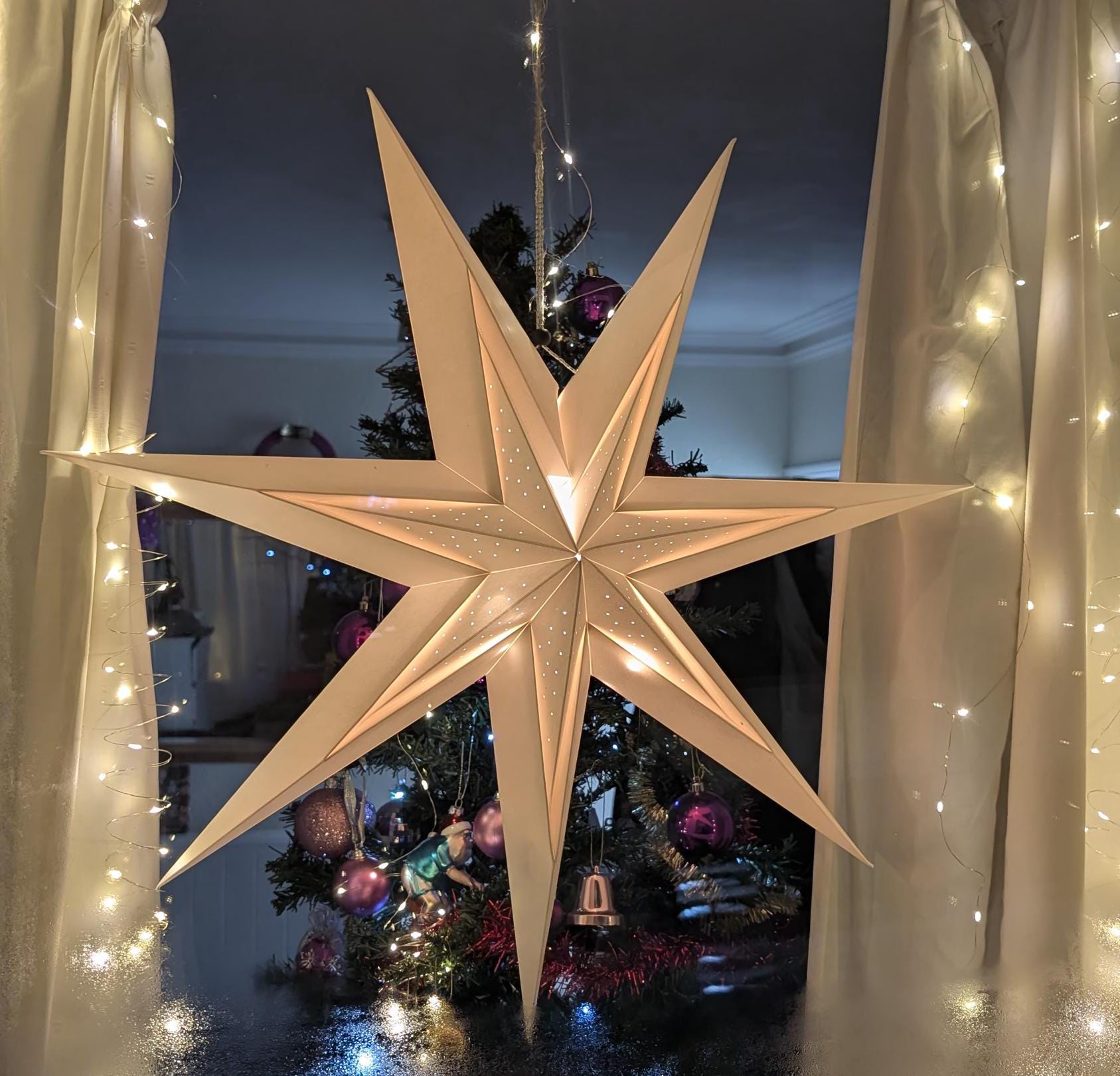 Garneck - Paralume decorativo a forma di stella di carta, 45 cm, decorazione decorativa da appendere per feste di Natale, decorazione domestica (bianco