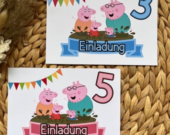 Peppa Pig Einladungskarten, Peppa Wutz Einladungen, Peppa Pig Geburtstag