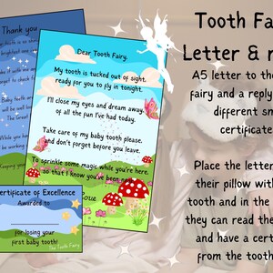 Carta del Hada de los Dientes, respuesta y certificado. Cartas imprimibles del Hada de los Dientes, 9 minicertificados imprimibles.