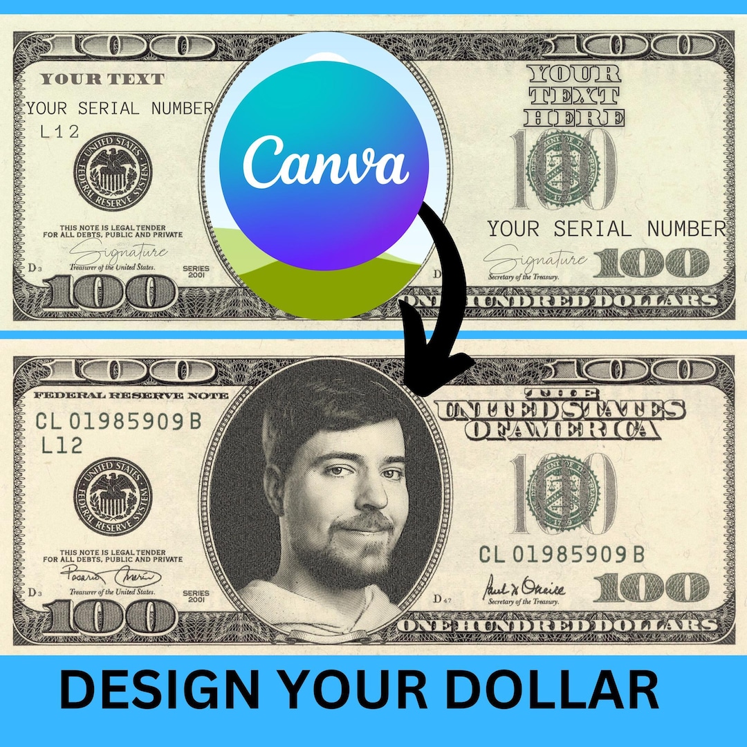 Creating Custom Money Personalized Money Art Template, Custom Face Dollar Bill (digital ...