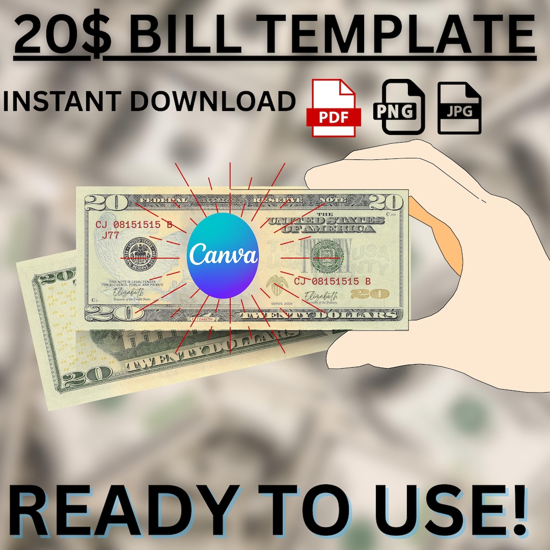Personalized 20 Dollar Bill Template, Face on Money (PDF) - Etsy UK