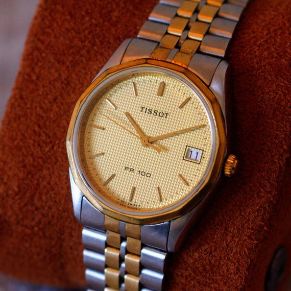 Tissot PR 100 Womens Two Tone Watch Waffle Dial Sapphire Crystal