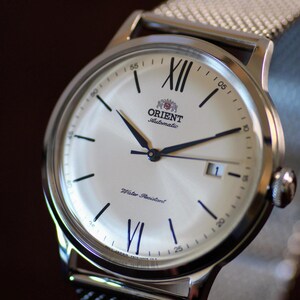 Orient Mens Automatic Dress Watch - Exhibition Caseback, Mesh Band