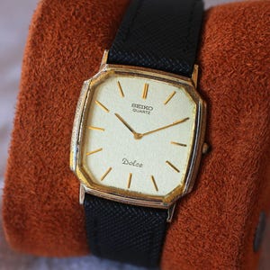 Vintage Seiko Dolce Dress Watch Art Deco Gold Case & Dial - 1982