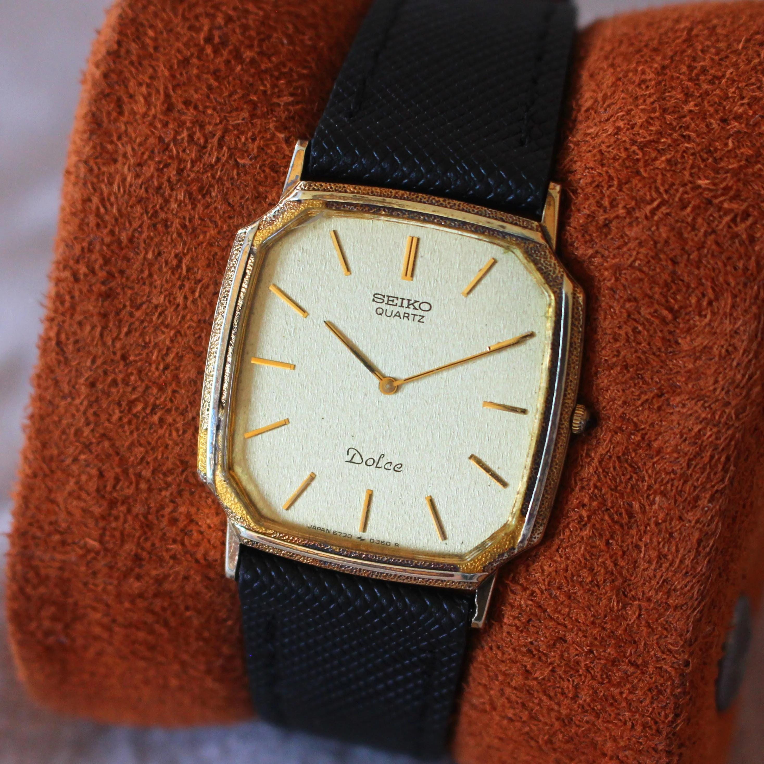 Vintage Seiko Dolce Dress Watch Art Deco Gold Case & Dial - 1982