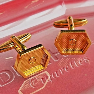 Vintage Dunhill Gold Mens Cufflink Set with Gift Box - Hexagonal D Logo