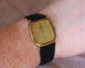 Vintage Seiko Dolce Dress Watch Art Deco Gold Case & Dial - 1982