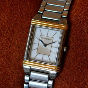 90s Yves Saint Laurent YSL Tank Watch Womens Two Tone Original Band Good