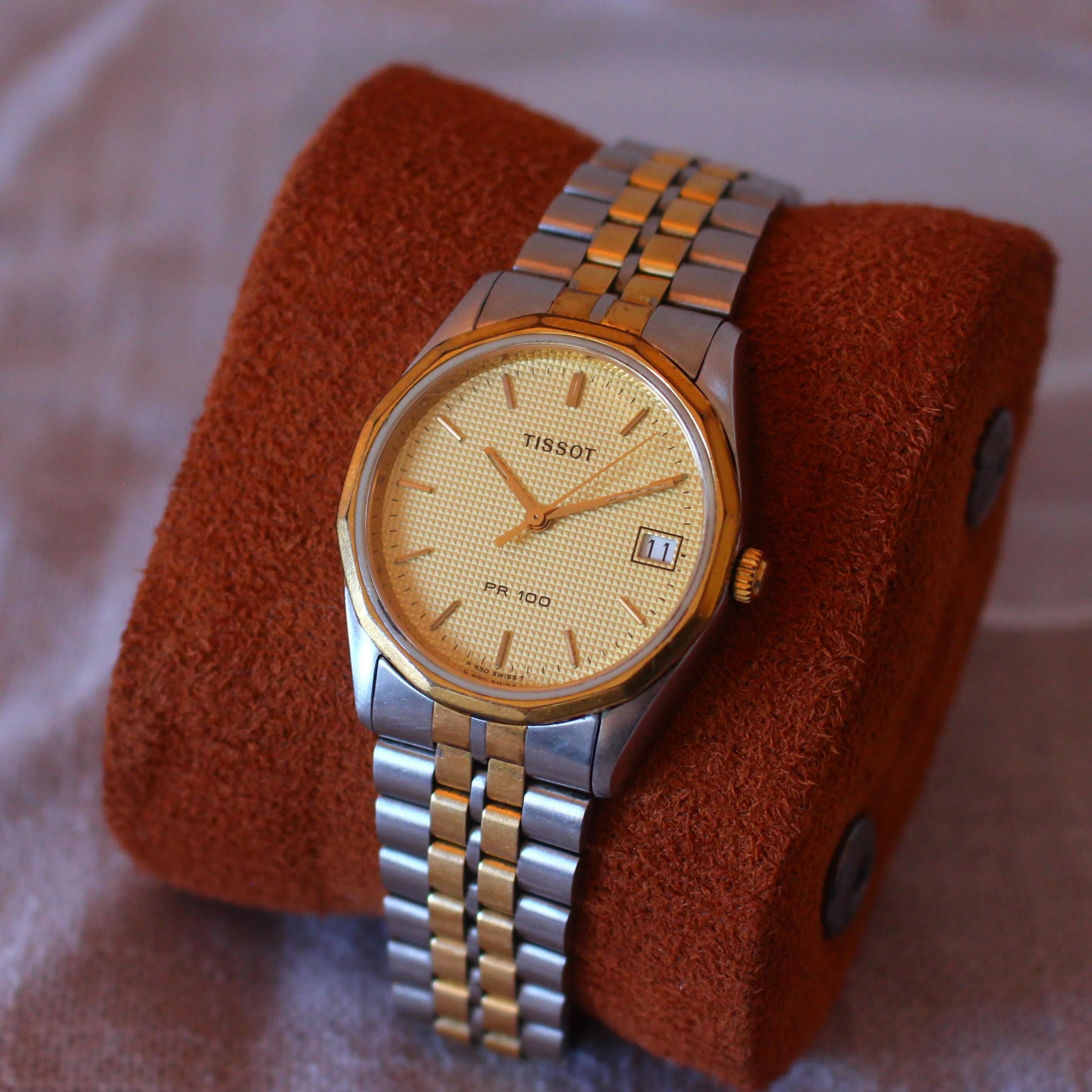 Tissot PR 100 Womens Two Tone Watch Waffle Dial Sapphire Crystal 