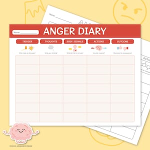 Anger Diary Fillable Worksheet, Emotional Regulation, Anger Management Printable, Kids & Teen Anger Coping Skills, Counselor Therapist 0008