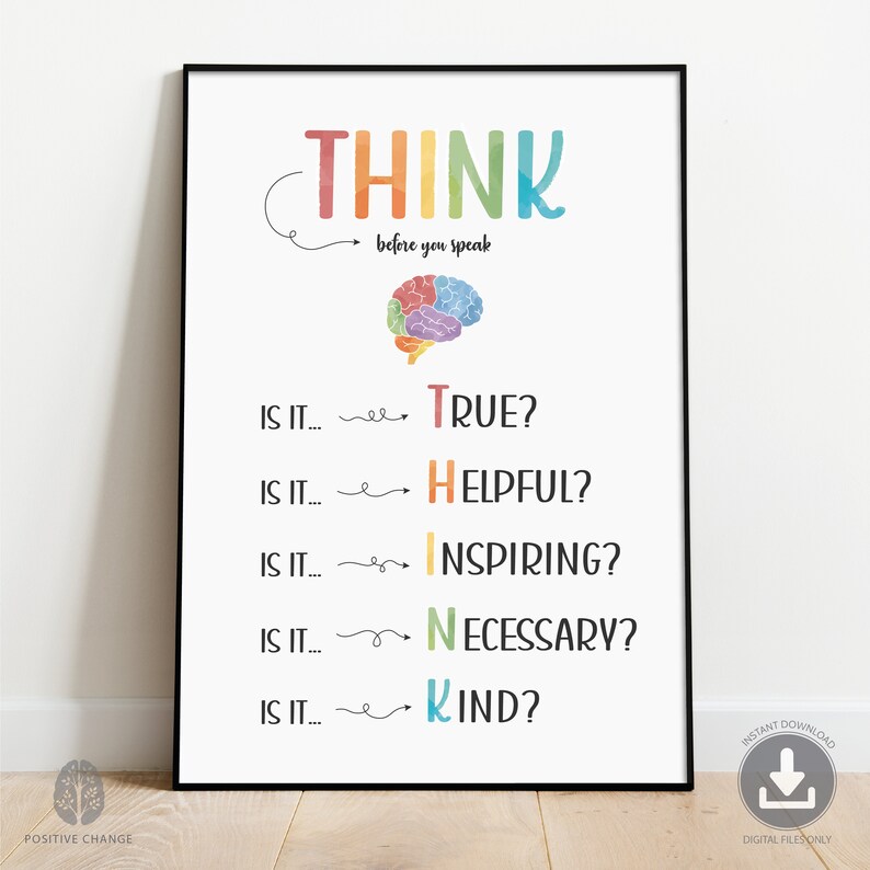Think Before You Speak Poster, Social Emotional Learning, Classroom ...