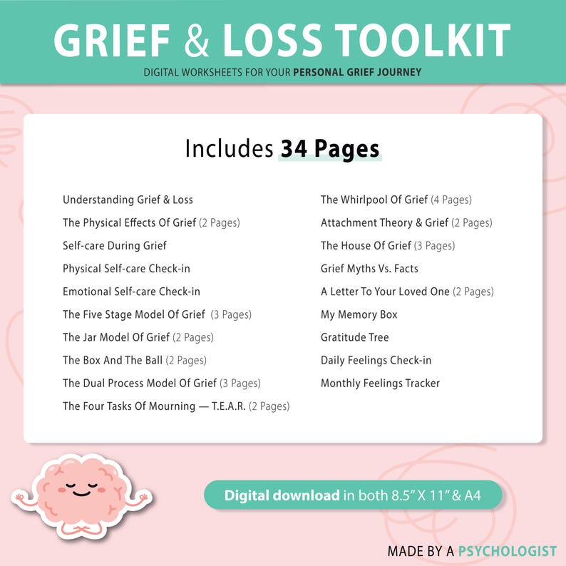 Coping With Grief and Loss Bundle, 34 Worksheets for Adults and Older ...