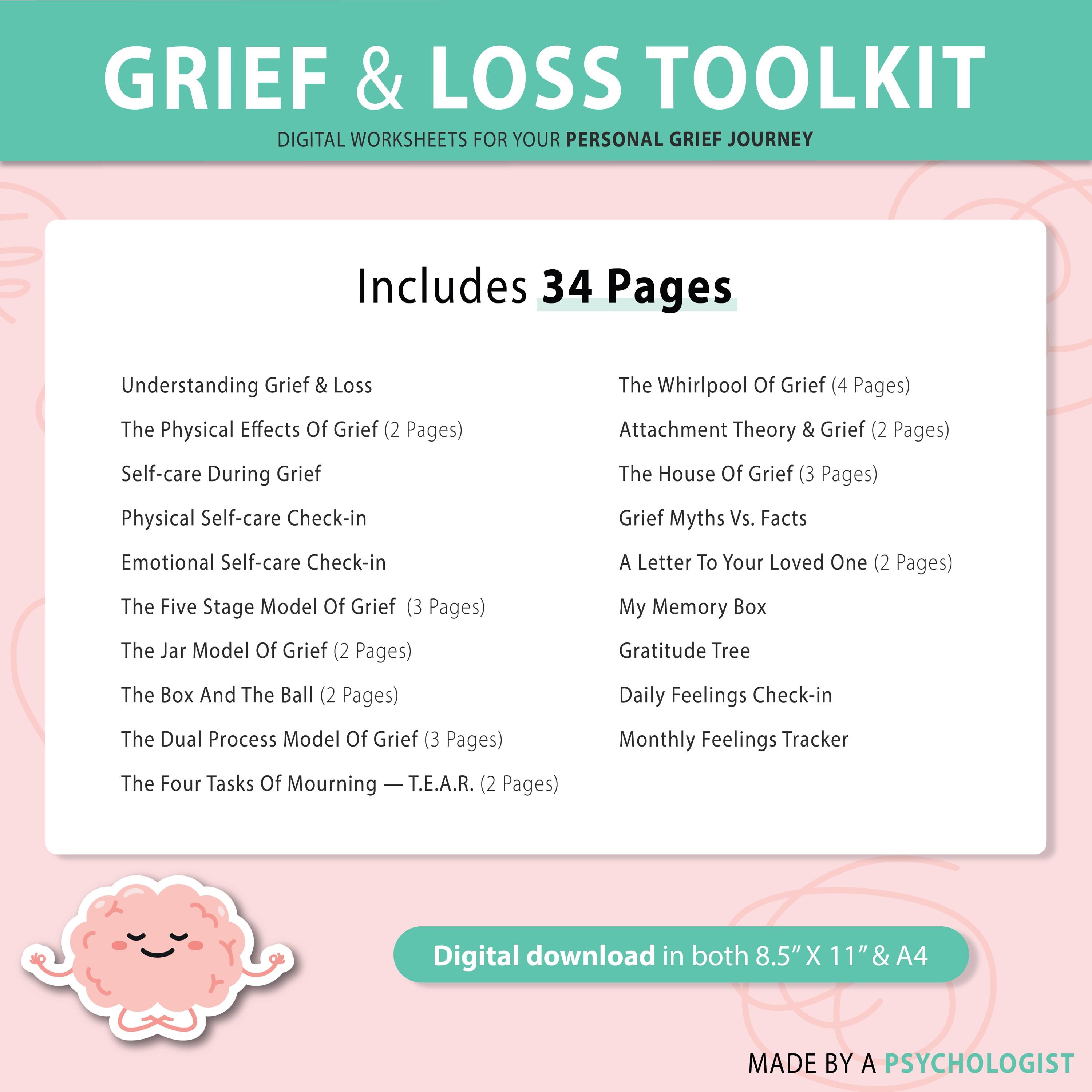 Coping With Grief and Loss Bundle, 34 Worksheets for Adults and Older ...