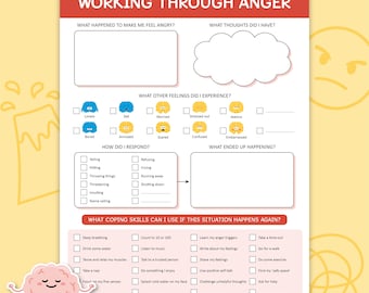 Working Through Anger, Emotional Regulation, Anger Management Printable for Kids and Adults, Teen Mental Health, Counselor Therapist 0008