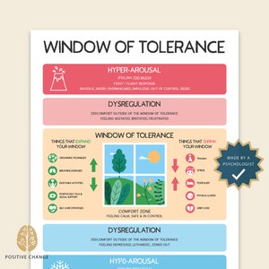 Fenster der Toleranz Spickzettel, Angst und Trauma Handout, Bewältigungsfähigkeiten zur emotionalen Regulation, Therapiemöglichkeiten, Ratgeber Dekor 0014