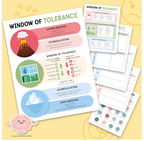 Window of Tolerance Worksheet Bundle, Anxiety, Trauma Handout, Emotional RegulationCoping Skills, Therapy Resources, Counsellor Decor 0014